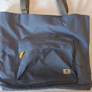 Ori Bag London Navy Striped Tote Bag Yellow Accents